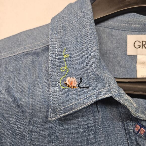 Vintage Graff Denim Long Sleeve Shirt Cat Embroidery - Picture 7 of 9